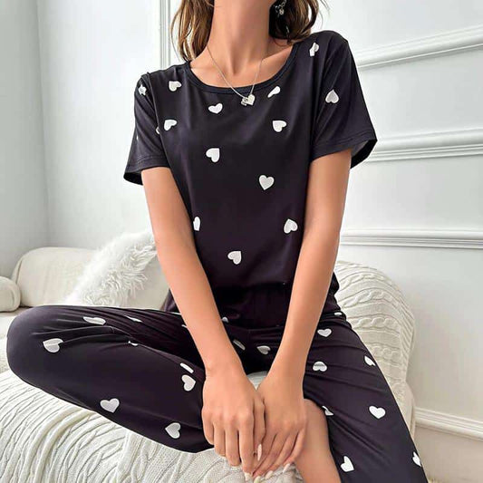 BLACK HEART HALF SLEEVES PRINTED NIGHTWEAR