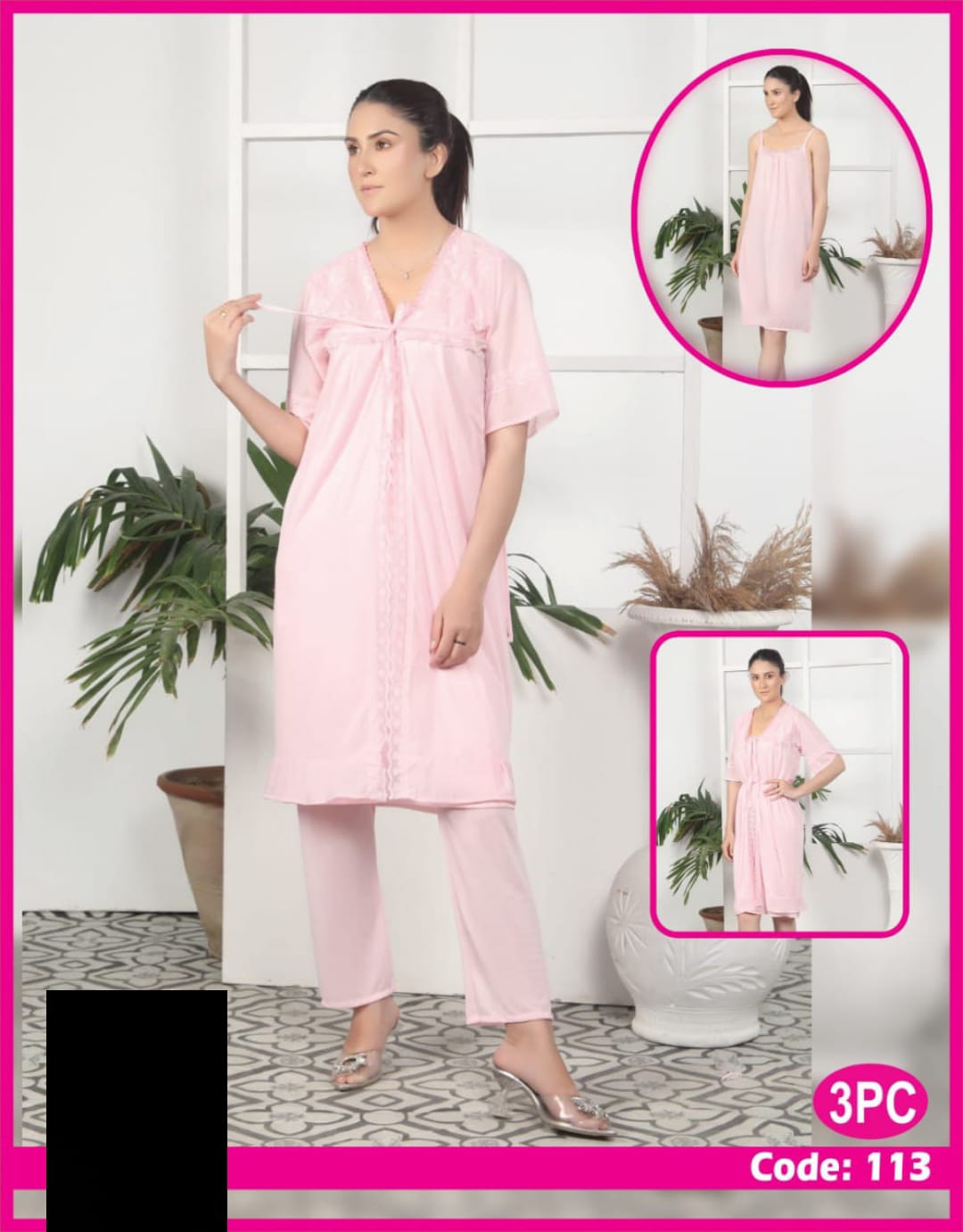 3 PCS SILK BRIDAL NIGHTWEAR SET 001