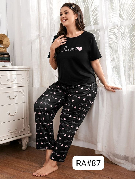 Black Love Printed Half Sleeve Nightsuit