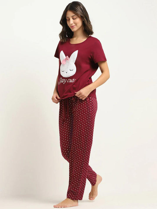 STAY CUTE HALF SLEEVES PRINTED NIGHTWEAR