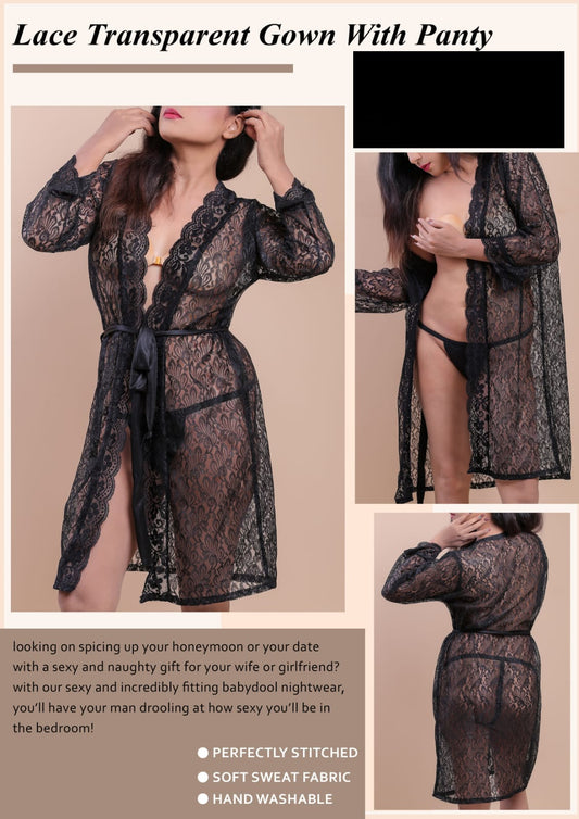 LACE TRANSPARENT GOWN WITH PANTY