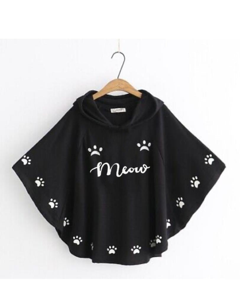 MEOW PRINTED HOODED SHAWL FOR WOMEN