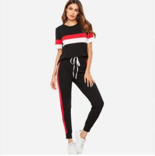 Red Panel Tracksuit For Women