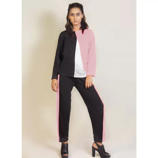 Pink V Contrast Panel Tracksuit For Women