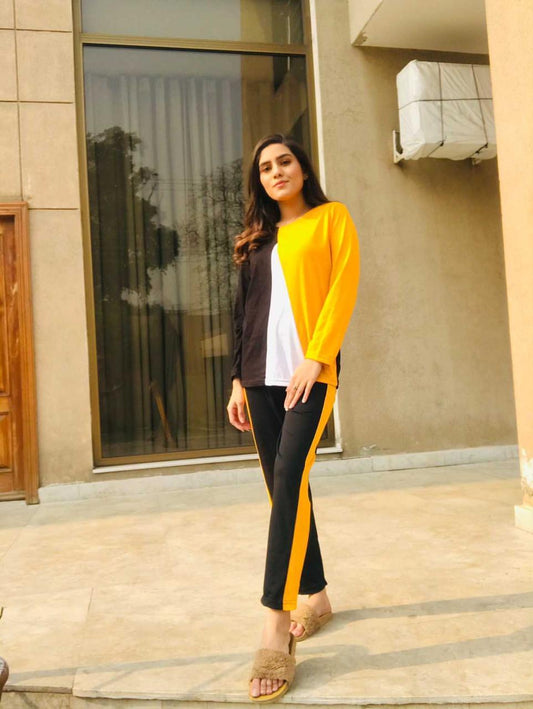 YELLOW V FULL SLEEVES  TRACKSUIT