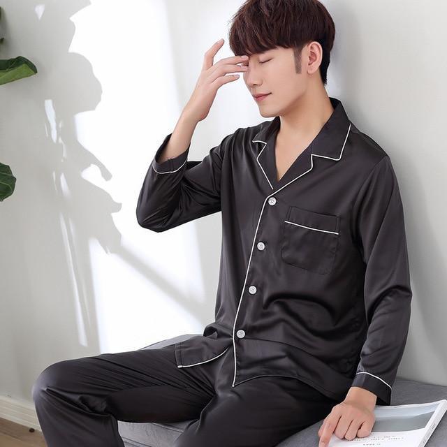 Mens Satin Silk Button Home Wear Set